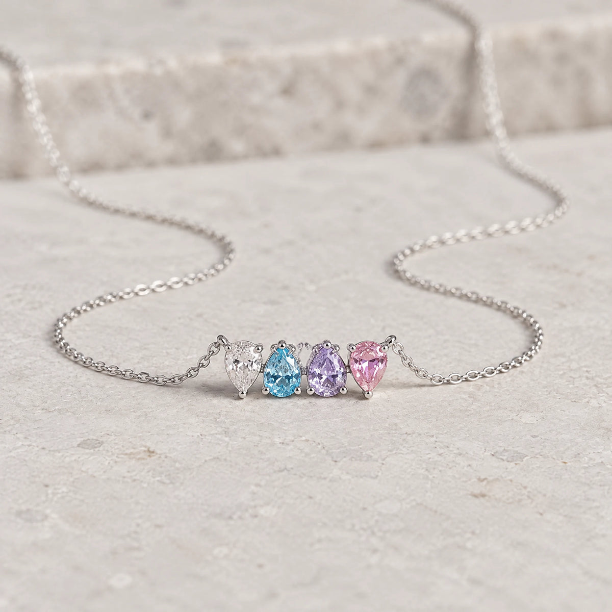 Kindred Necklace in silver with four birthstones
