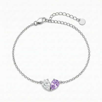 Elora Bracelet in silver, two teardrop birthstones forming a heart