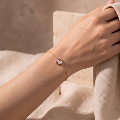 Woman wearing the Elora Bracelet on her wrist