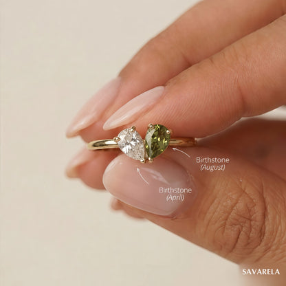 Close-up of the two birthstones