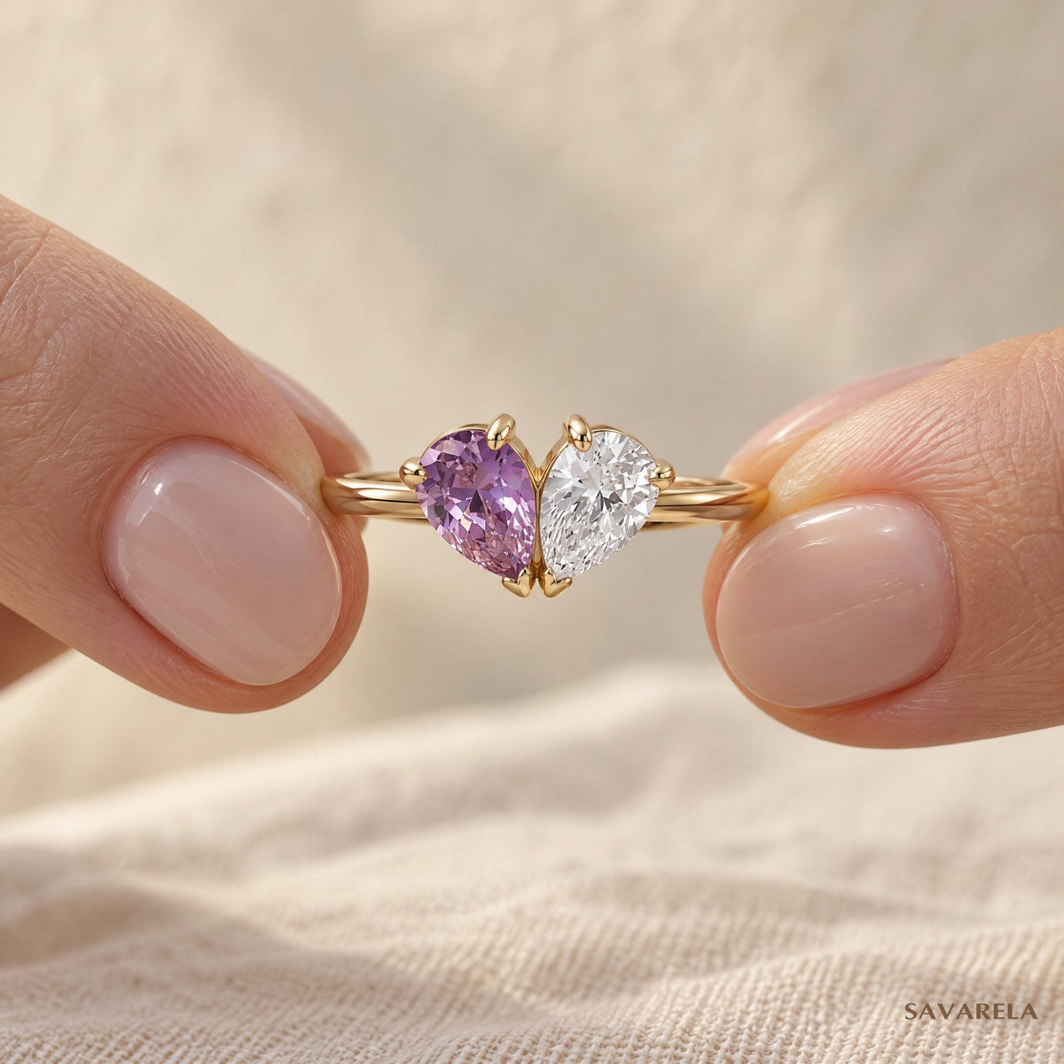 Close-up of the two birthstones