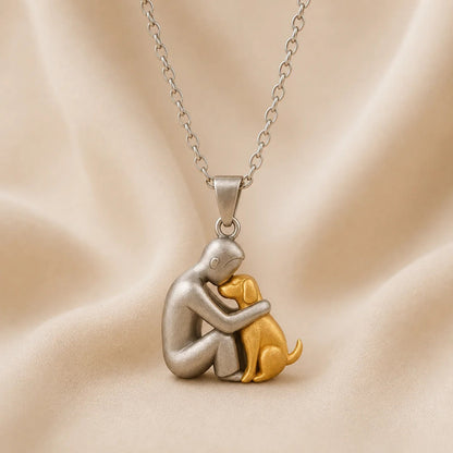 Eternal Hug Necklace, man and dog pendant in gold