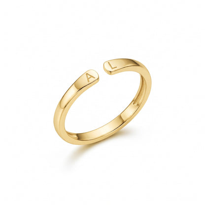 Duo Initials Ring in gold, two initials on raised panels