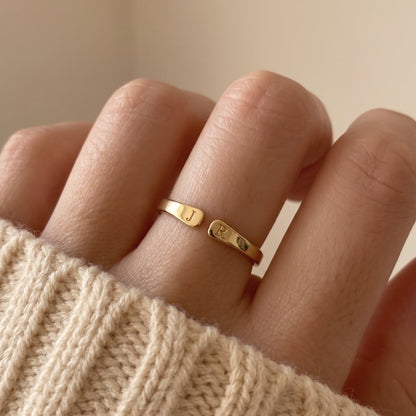 Duo Initials Ring worn on the hand