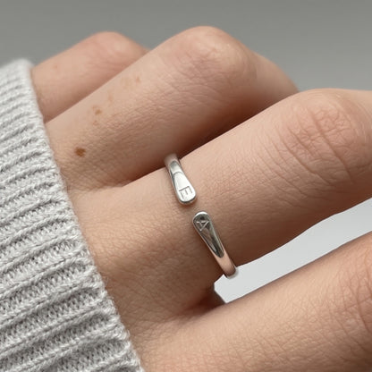 Silver Duo Initials Ring worn on the hand