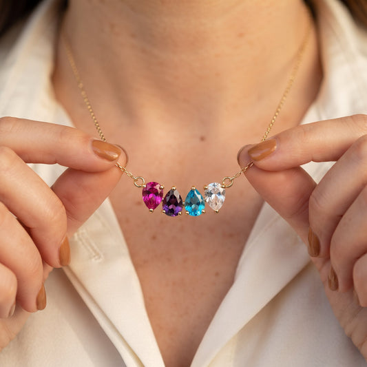 Kindred Necklace worn, four birthstones