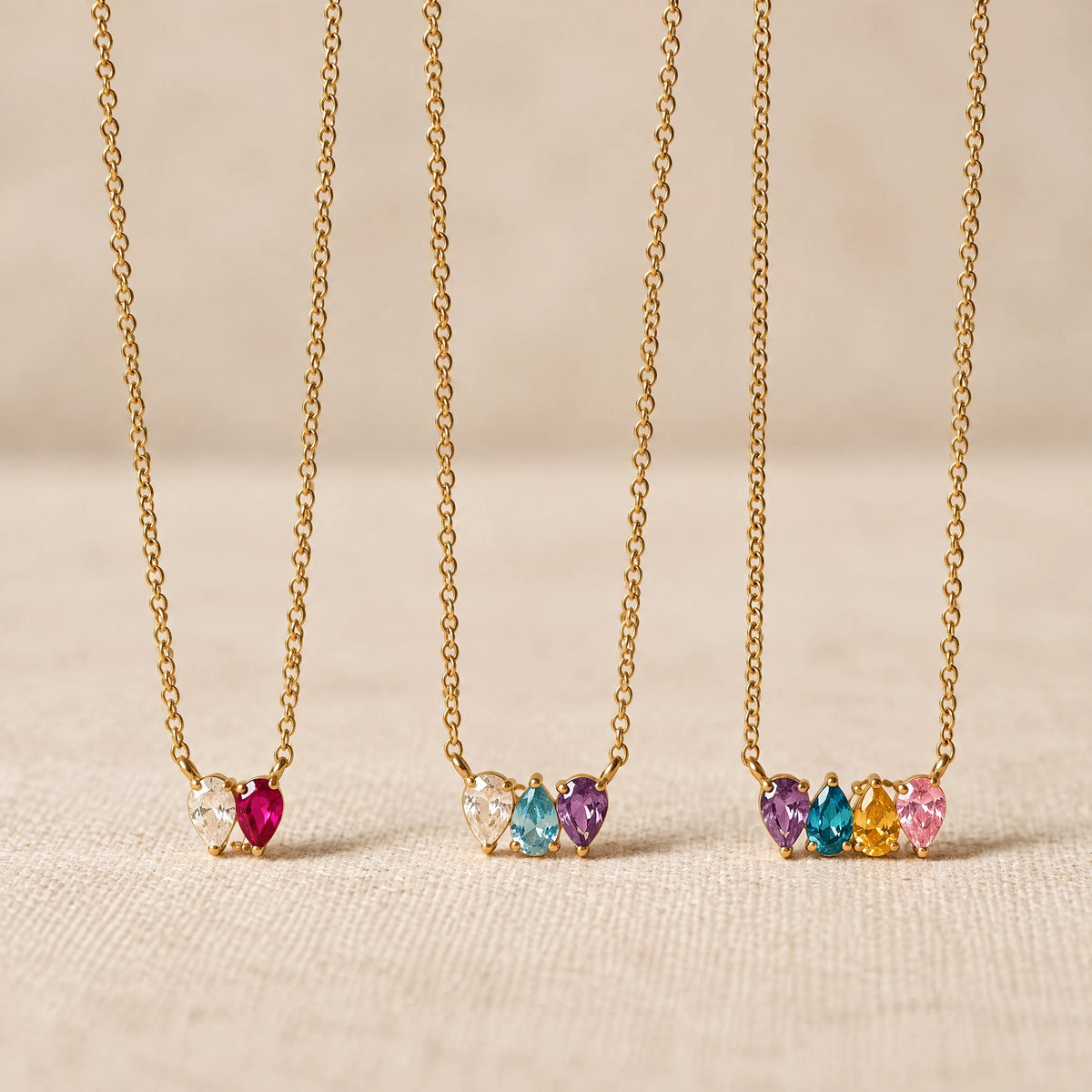Three Kindred Necklaces with two, three and four birthstones